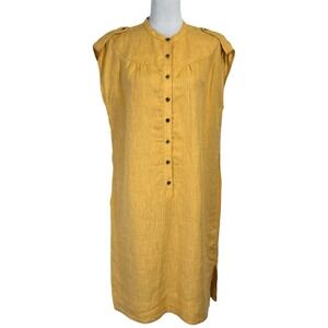 NEW Vintage Talbots Midi Linen Shift Dress Size 12 P Yellow Safari Utility‎ READ